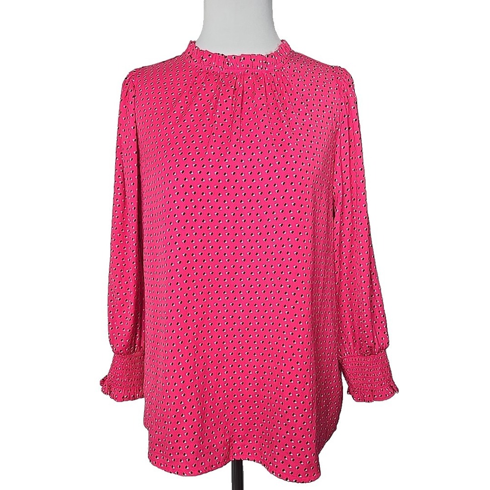 Carolina Belle Montreal Medium M Pink Satin Geometric Sleeve High Neck Blouse